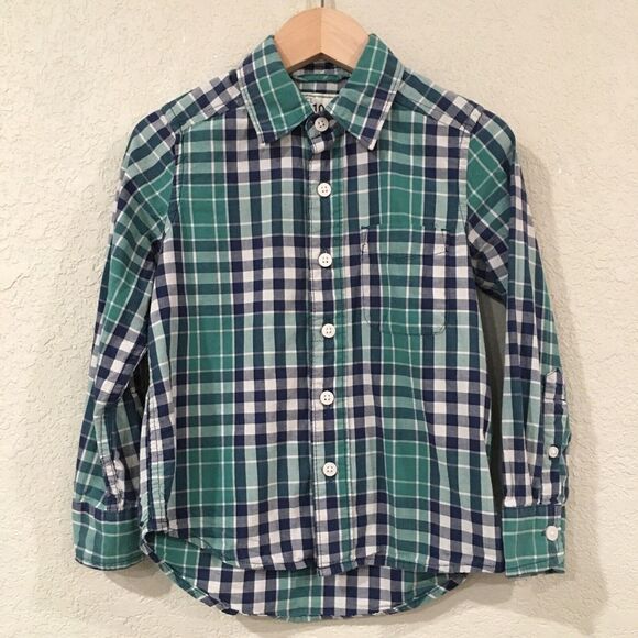 The Children's Place Boys Sz XS 4 Shirt Blue Plaid Button Up‎ 100% Cotton Preppy - Picture 1 of 9